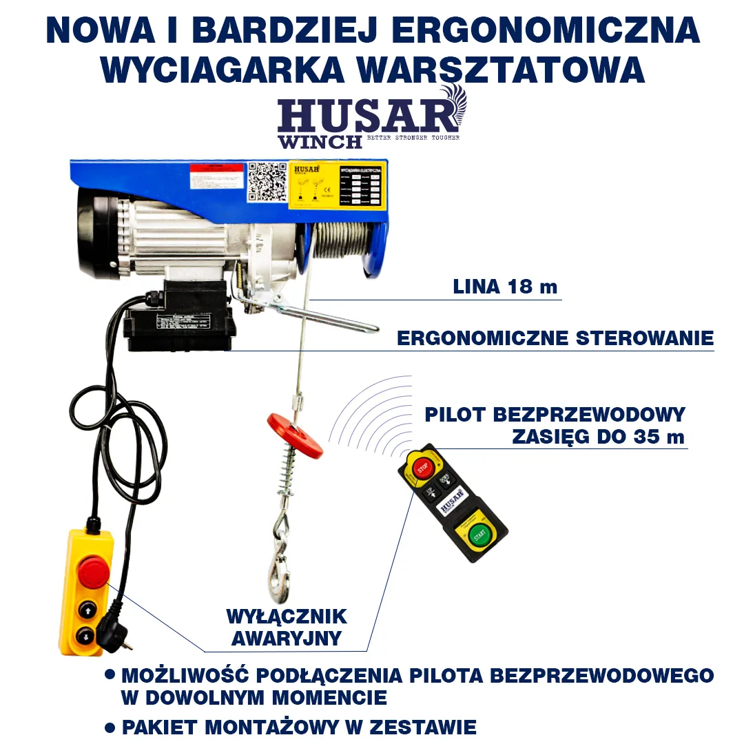 Wyciągarka warsztatowa 800kg z pilotem bezprzewodowym Husar Winch