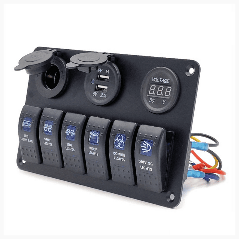 Carling 6x panel włączników akcesoriów gniazdo USB zapalniczki woltomierz 12V