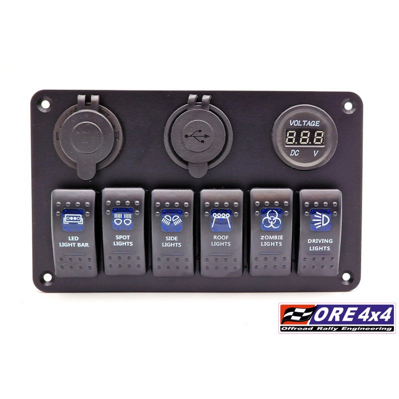 Carling 6x panel włączników akcesoriów gniazdo USB zapalniczki woltomierz 12V