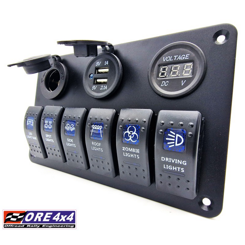Carling 6x panel włączników akcesoriów gniazdo USB zapalniczki woltomierz 12V
