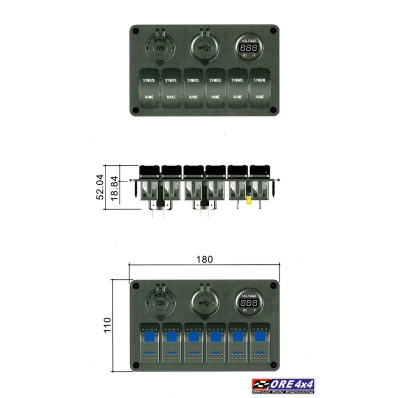 Carling 6x panel włączników akcesoriów gniazdo USB zapalniczki woltomierz 12V