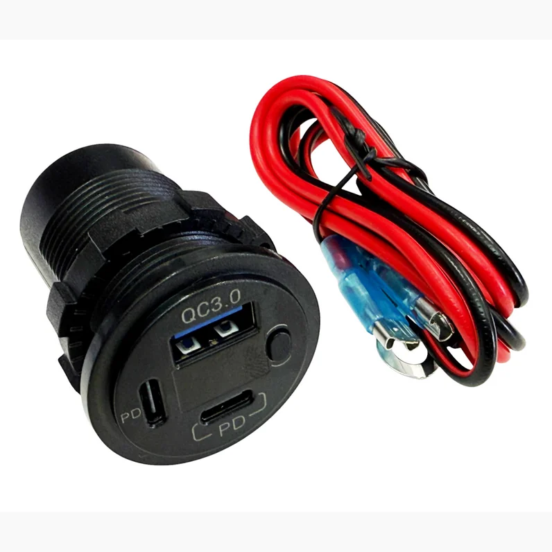 Gniazdo ładowania 2x PD 30W QC3.0 18W z woltomierzem