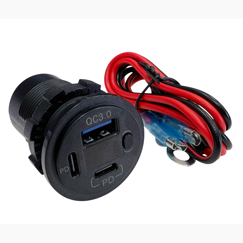 Gniazdo ładowania 2x PD 30W QC3.0 18W z woltomierzem