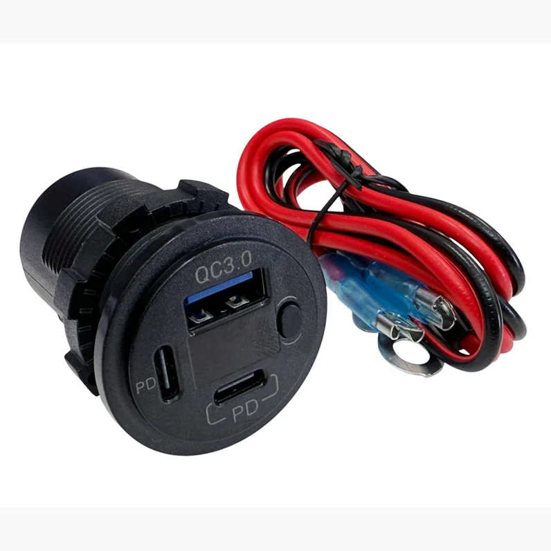 Gniazdo ładowania 2x PD 30W QC3.0 18W z woltomierzem